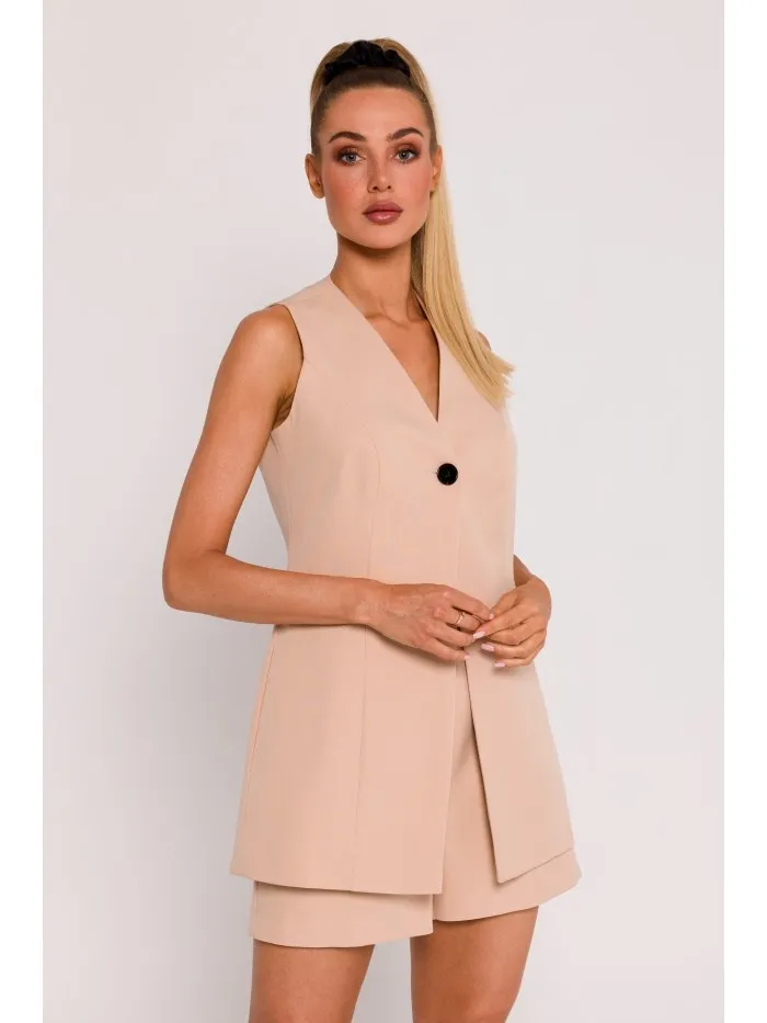 Kamizelka na jeden guzik - beżowa - Rozmiar: XL