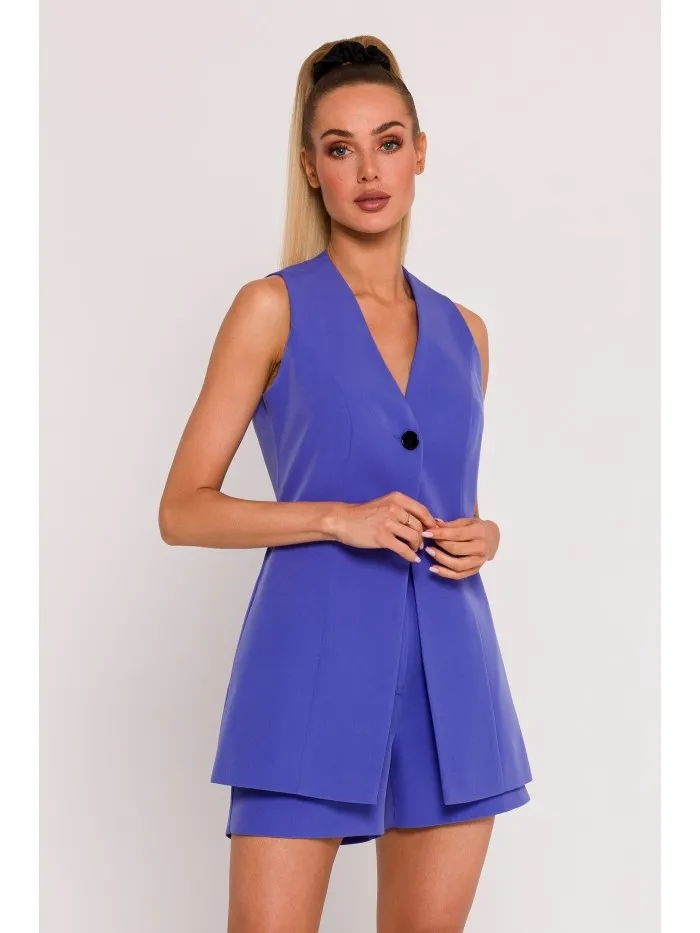 Kamizelka na jeden guzik - jasnofioletowa - Rozmiar: M