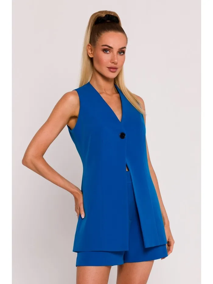 Kamizelka na jeden guzik - niebieska - Rozmiar: XL