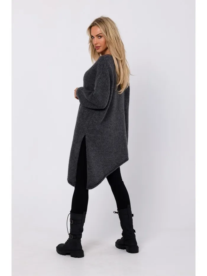 Asymetryczny długi sweter - szary - Rozmiar: Uniwersalny