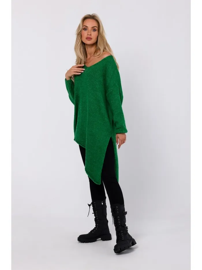 Asymetryczny długi sweter - zielony - Rozmiar: Uniwersalny