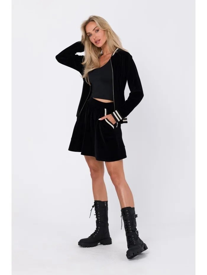 Mini spódnica z kieszonkami - czarna - Rozmiar: XL