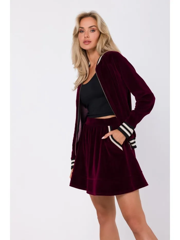 Mini spódnica z kieszonkami - bordowa - Rozmiar: M