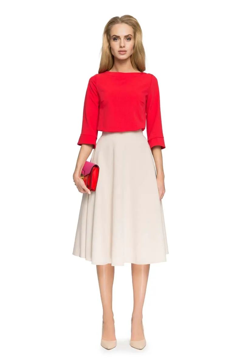 Trapezowa spódnica midi - beżowa - Rozmiar: XL