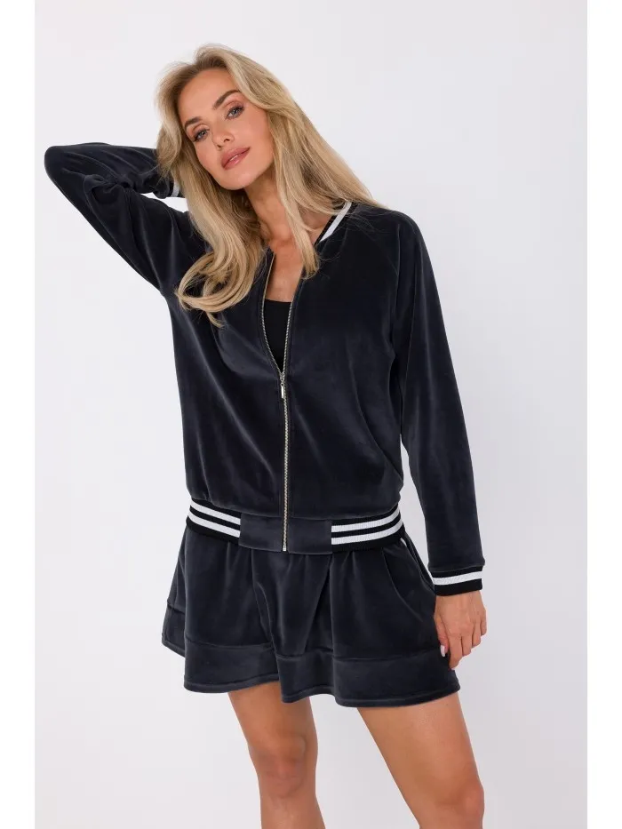 Bluza z mankietami i stójką  - grafitowa - Rozmiar: XL