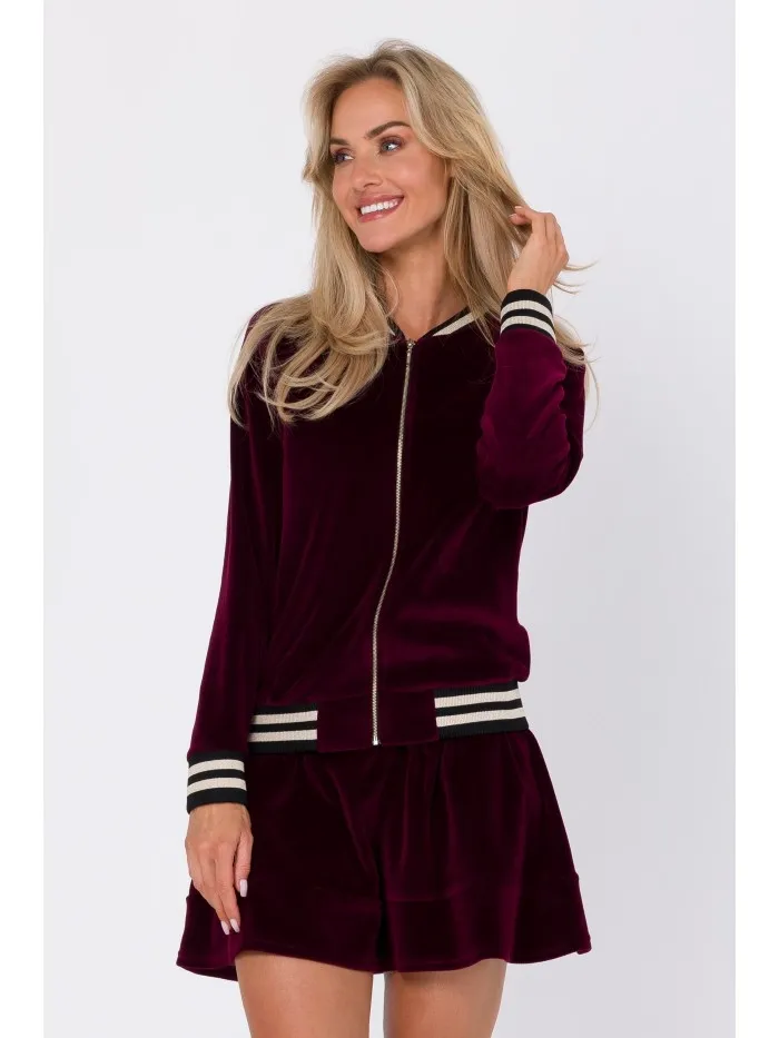 Bluza z mankietami i stójką  - bordowa - Rozmiar: M