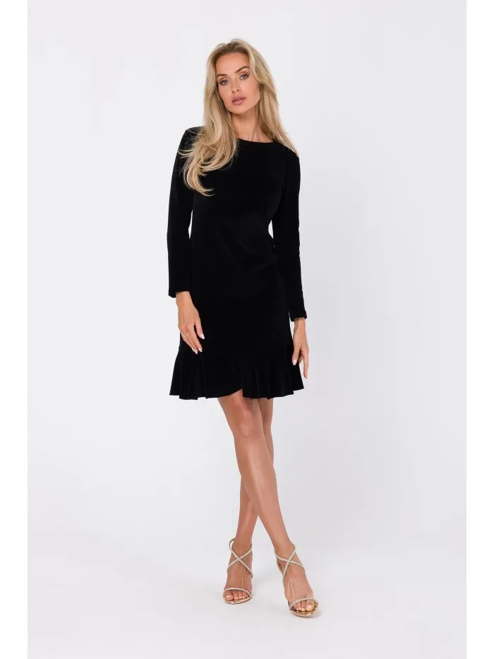 Mini sukienka z falbanką - czarna - Rozmiar: M