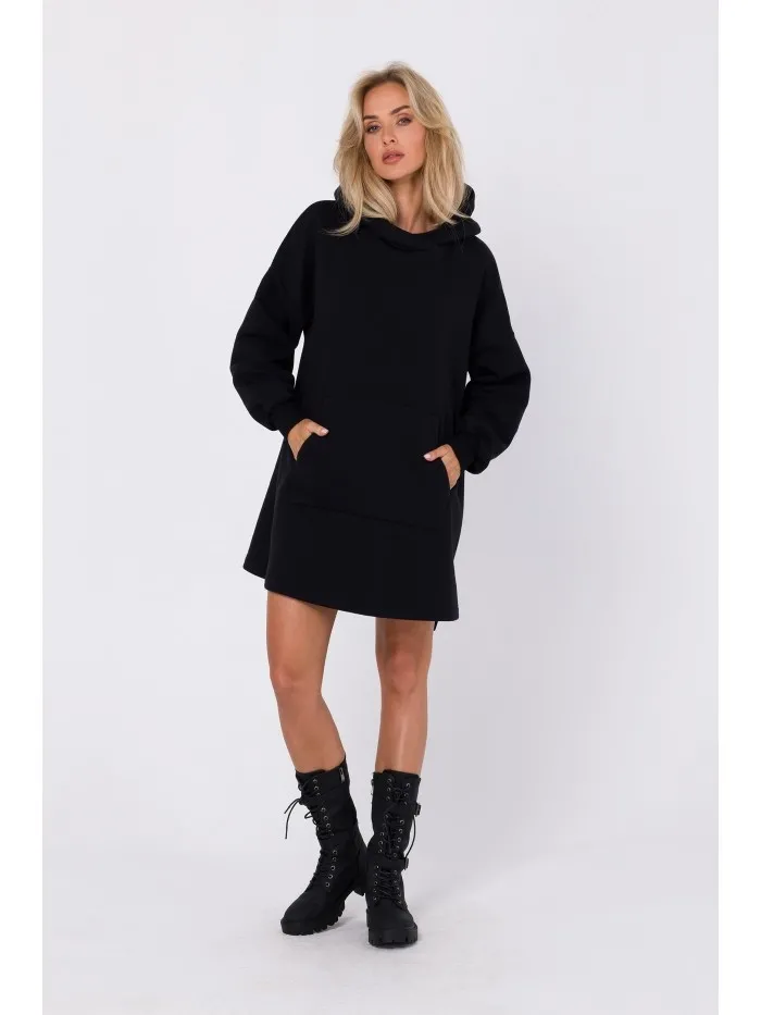 Codzienna sukienka z kapturem - czarna - Rozmiar: L/XL