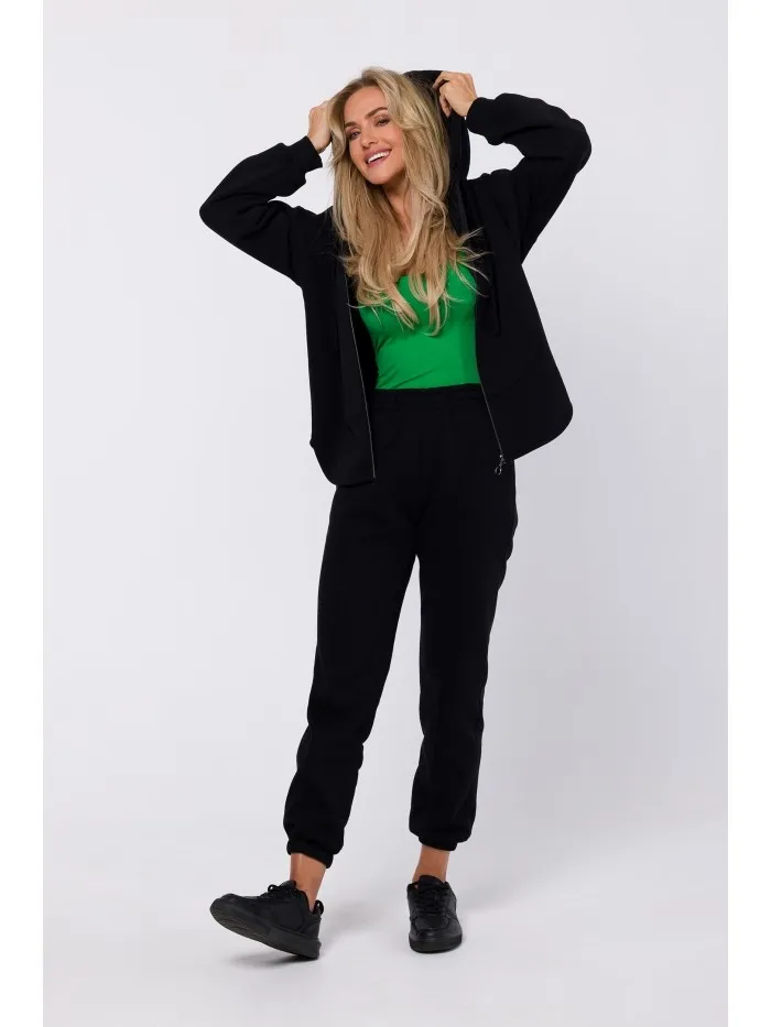 Rozpinana damska bluza z kapturem - czarna - Rozmiar: S/M