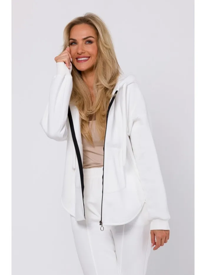 Rozpinana damska bluza z kapturem - ecru - Rozmiar: S/M