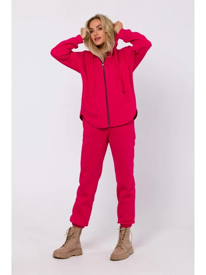 Rozpinana damska bluza z kapturem - mailinowa - Rozmiar: L/XL