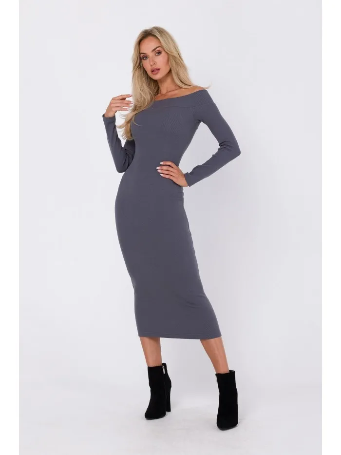 Dopasowana sukienka z dekoltem - antracytowa - Rozmiar: S/M