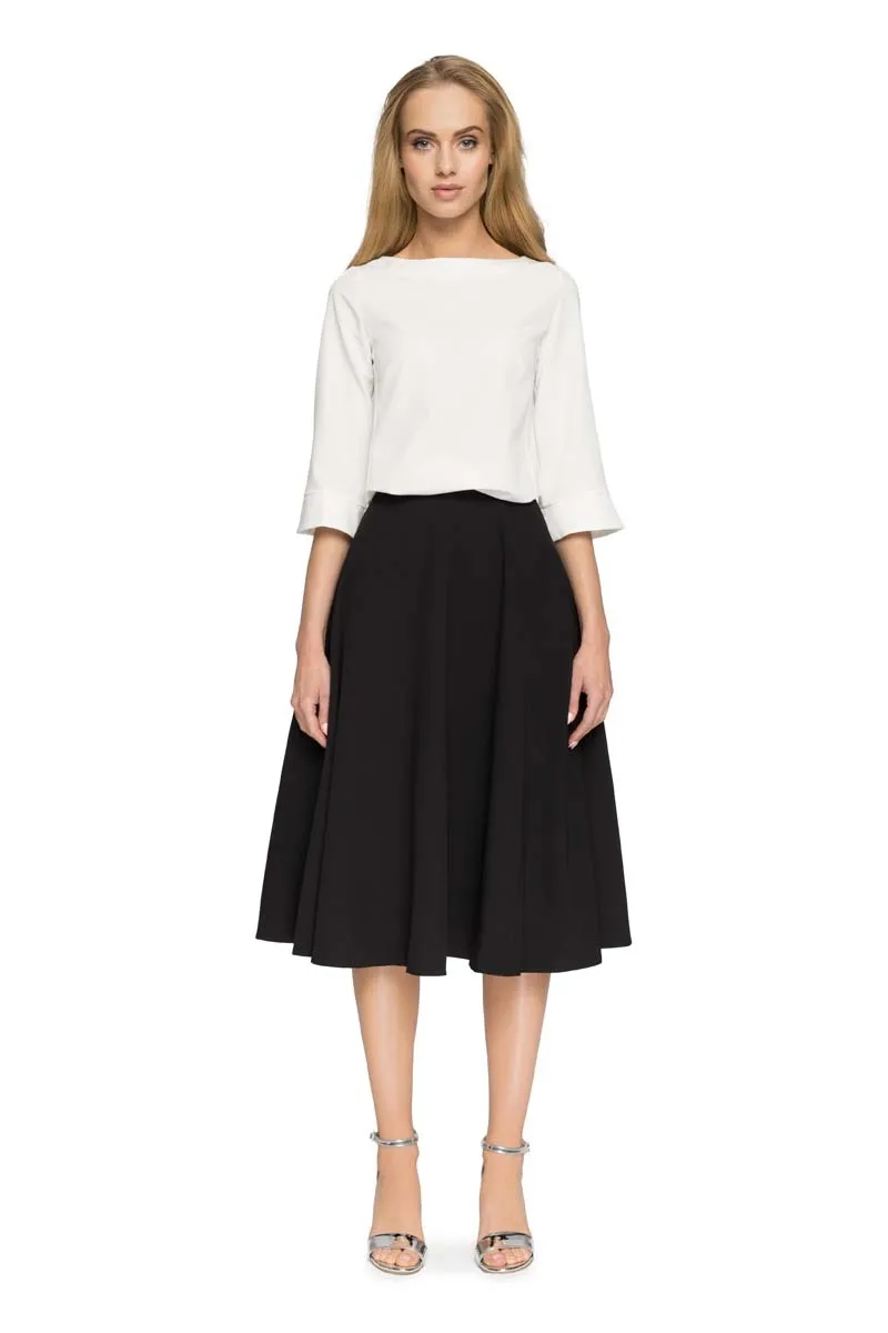 Trapezowa spódnica midi - czarna - Rozmiar: M