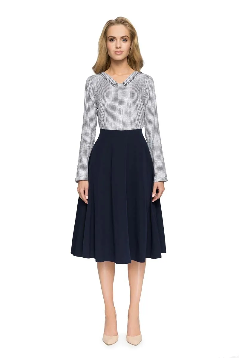 Trapezowa spódnica midi - granatowa - Rozmiar: XL