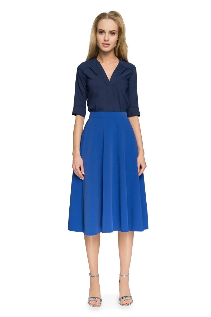 Trapezowa spódnica midi - niebieska - Rozmiar: S