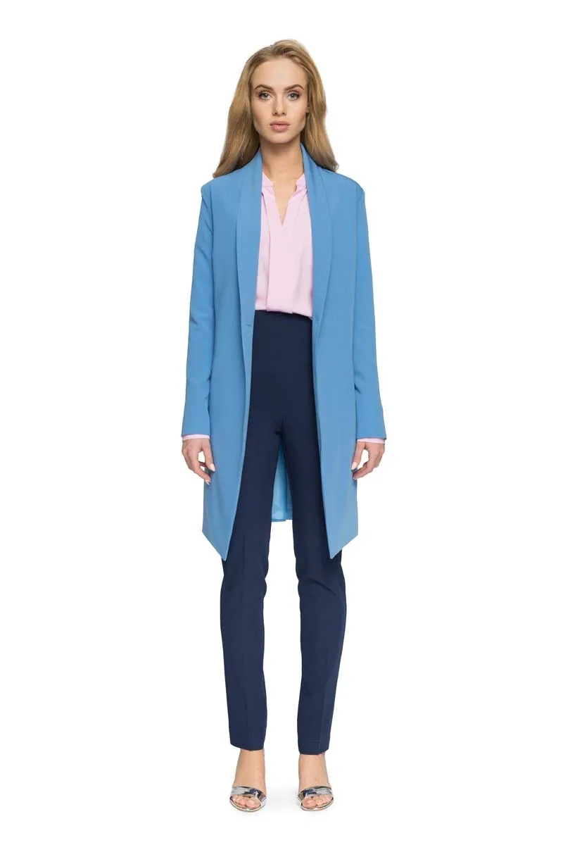 Długa marynarka blezer na jeden guzik - niebieska - Rozmiar: XXL