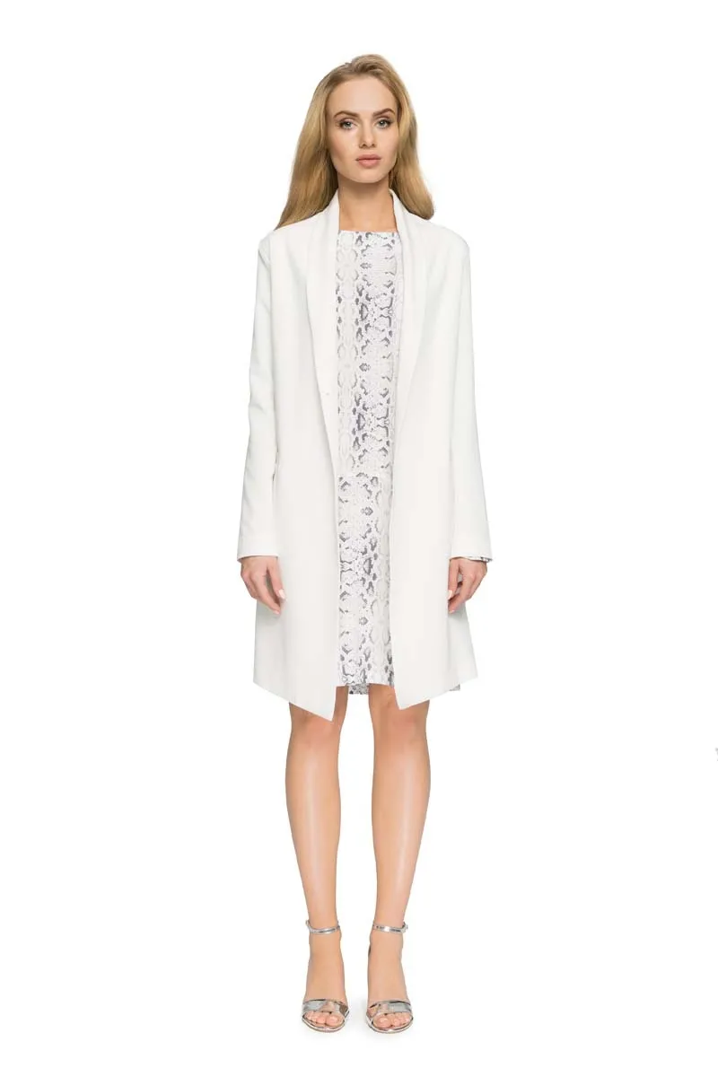 Długa marynarka blezer na jeden guzik - ecru - Rozmiar: S