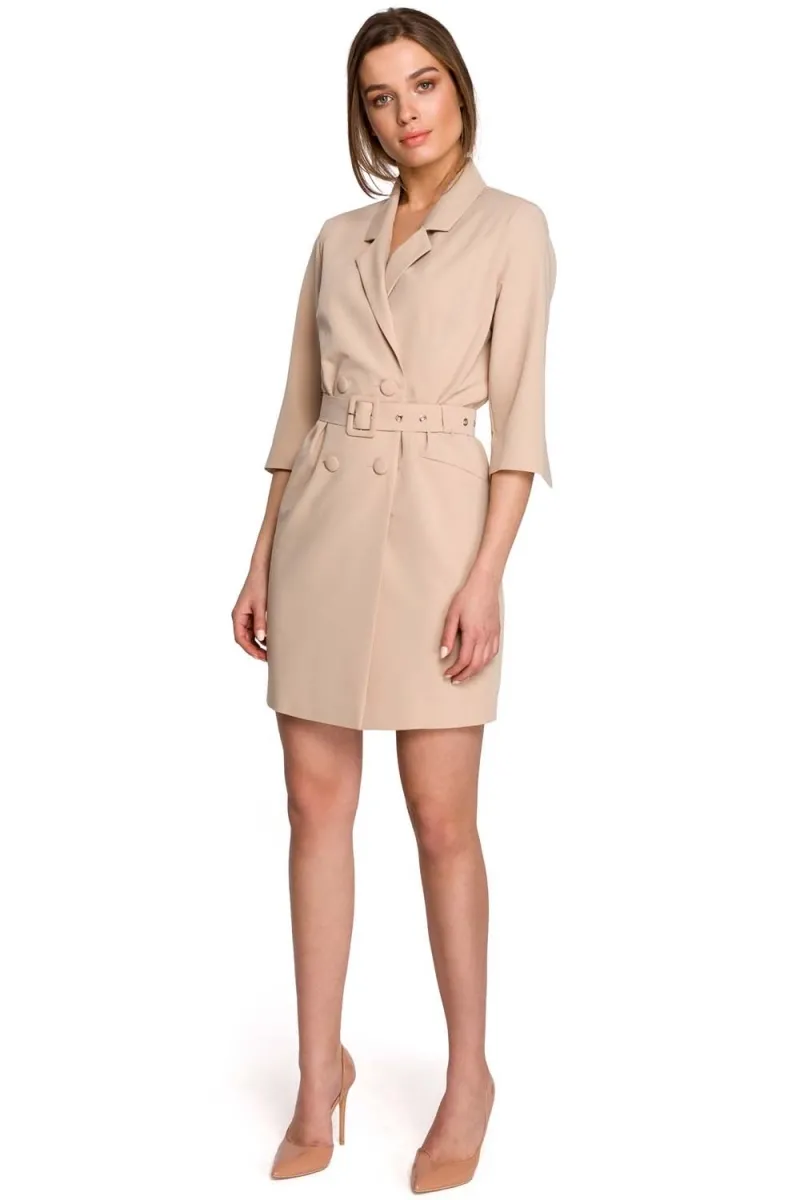 Żakietowa sukienka z rękawem 3/4 - beżowa - Rozmiar: XXL