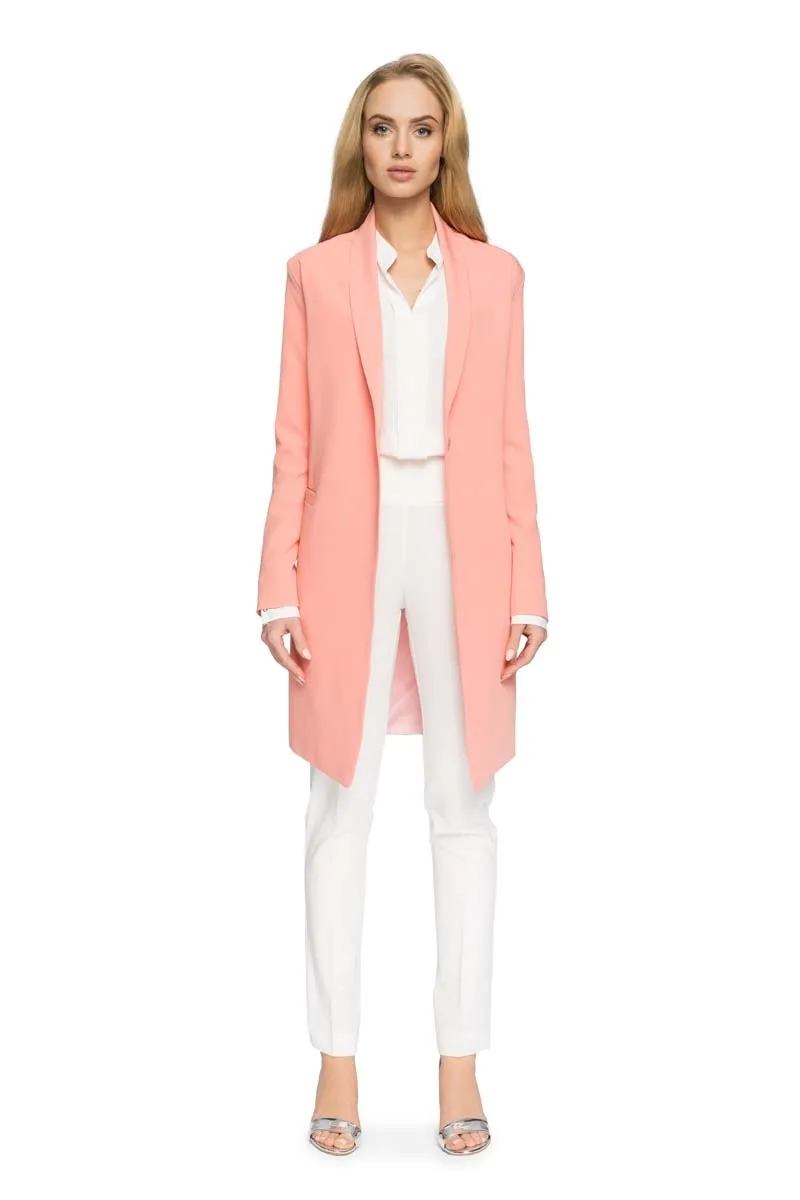 Długa marynarka blezer na jeden guzik - łososiowa - Rozmiar: L