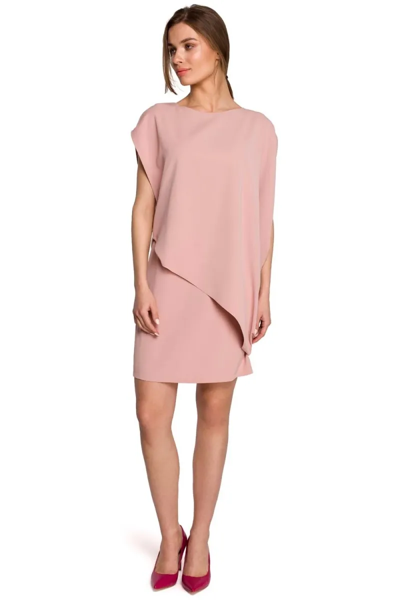 Warstwowa sukienka z asymetryczną nakładką - różowa - Rozmiar: XXL