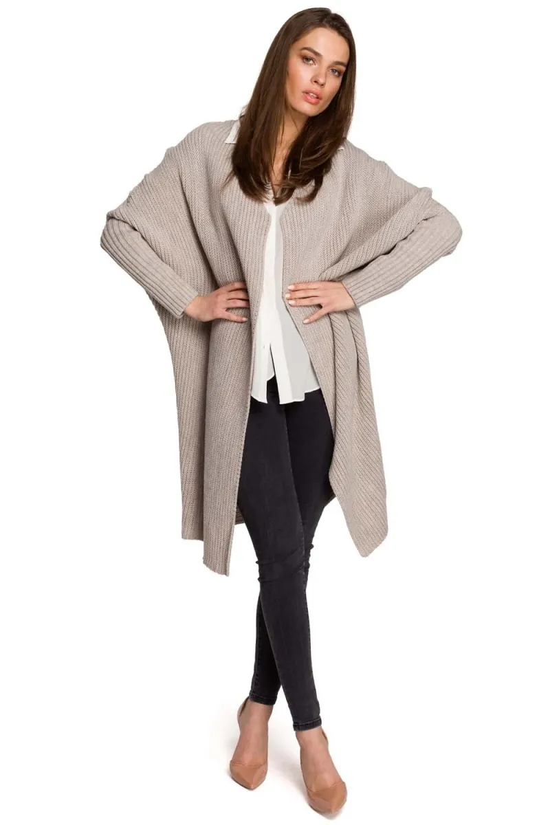 Sweter oversize w serek - beżowy - Rozmiar: Uniwersalny