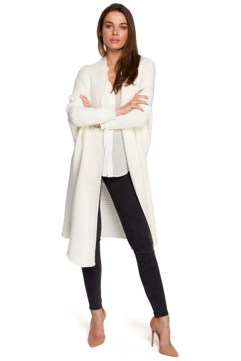 Sweter oversize w serek - ecru - Rozmiar: Uniwersalny