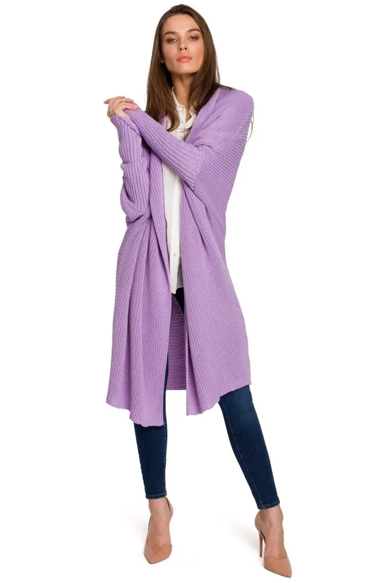 Sweter oversize w serek - lawendowy - Rozmiar: Uniwersalny