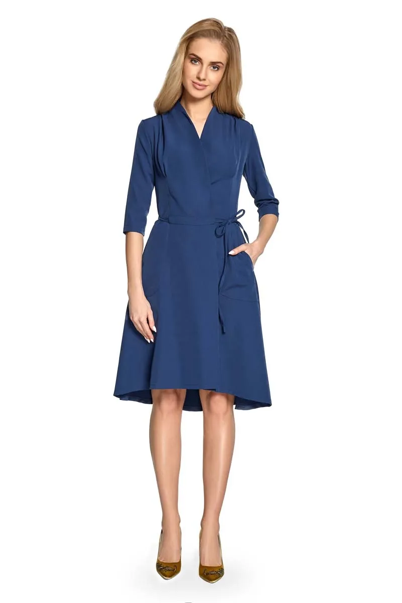 Kopertowa sukienka z paskiem - granatowa - Rozmiar: XL