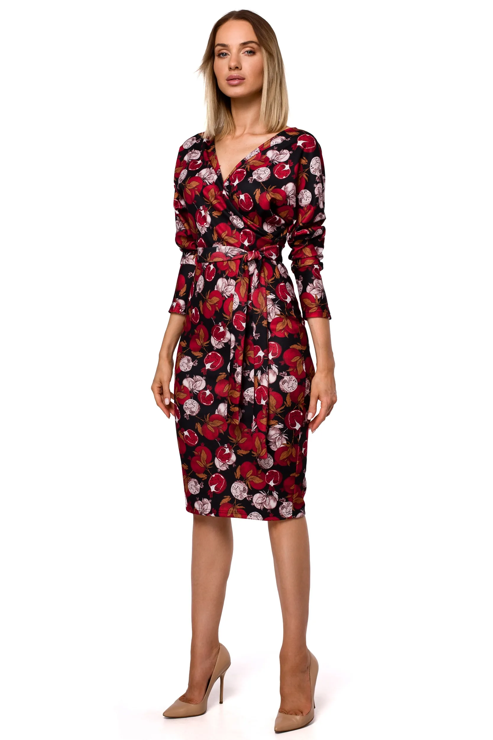 Sukienka z kopertową górą i paskiem - wzór 1 - Rozmiar: XXL(44)