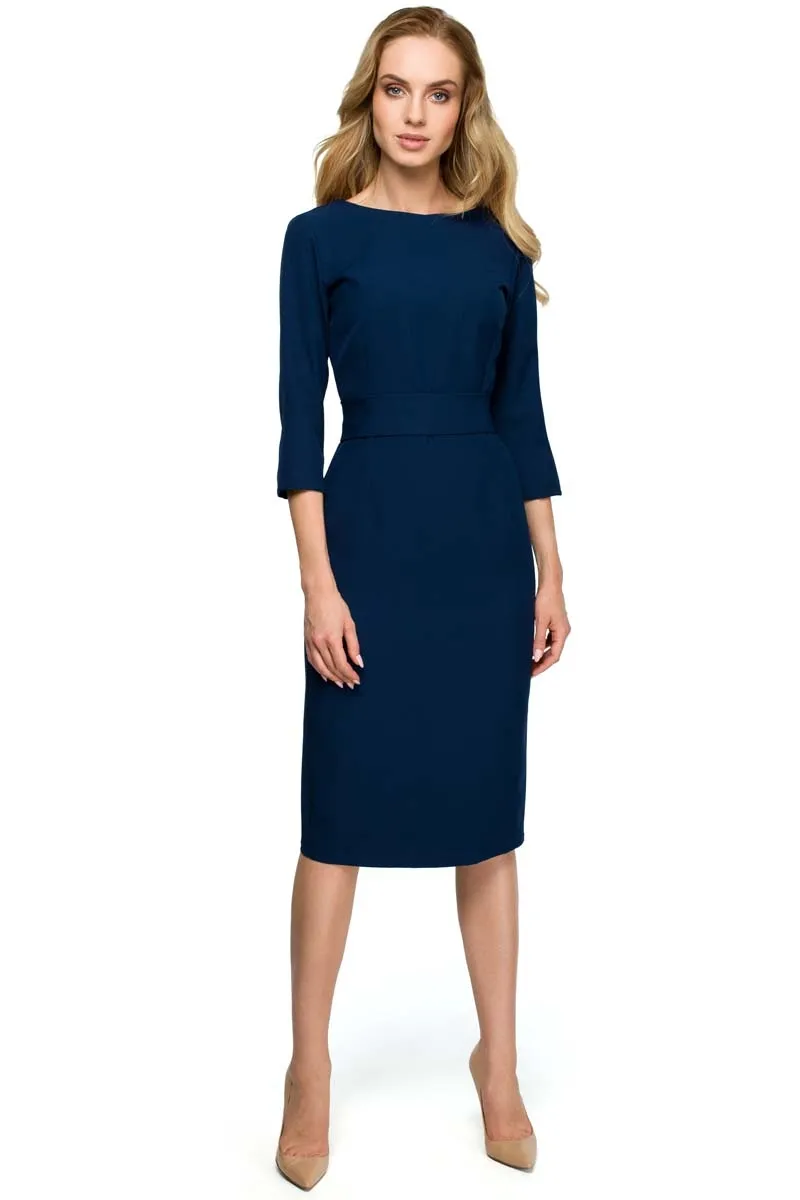 Sukienka z podkreśloną talią - granatowa - Rozmiar: L