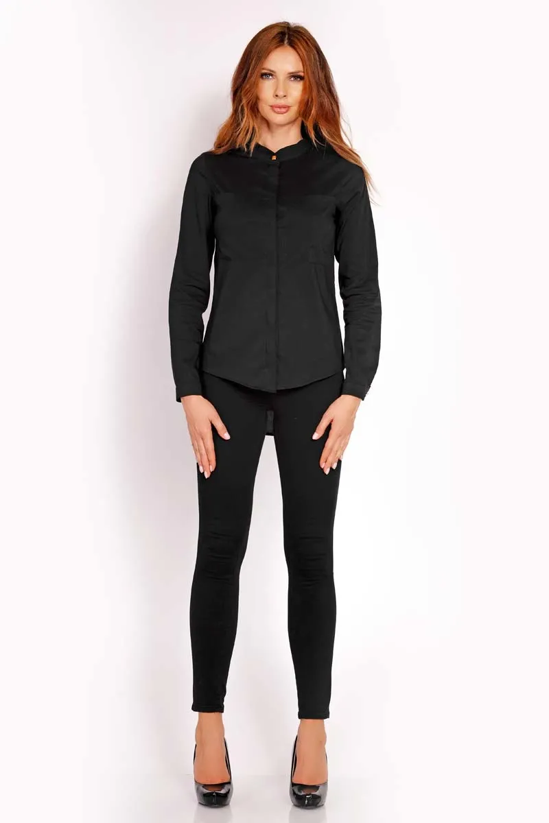 Czarna Koszula z Niską Stójką