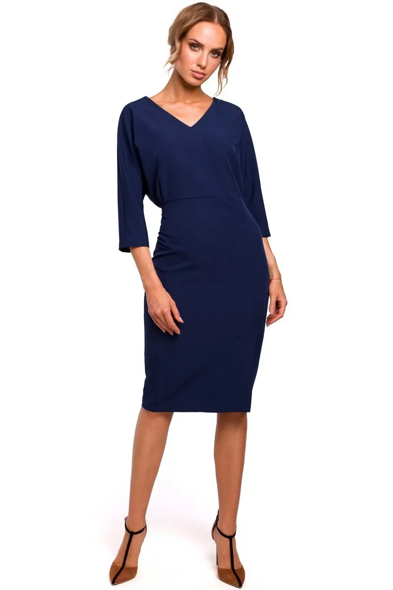 Granatowa Sukienka Oversize z Ołówkowym Dołem