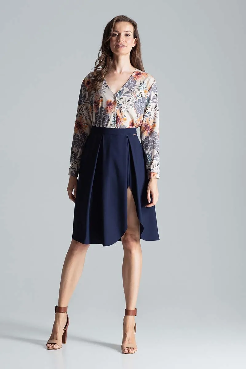 Granatowa Asymetryczna Spódnica w Kształcie Litery A