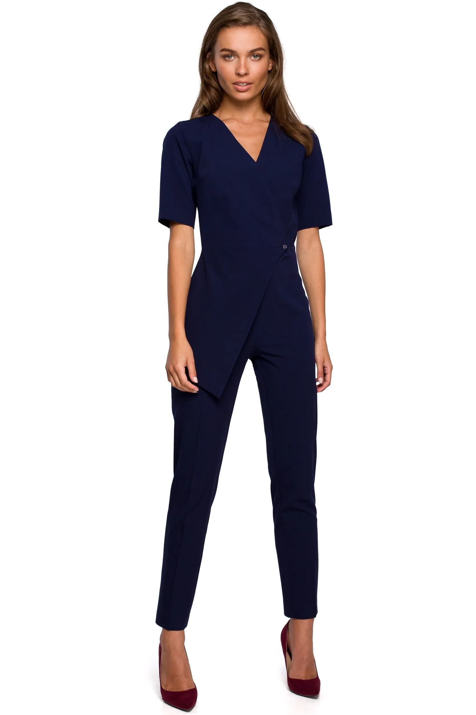 Elegancki Kombinezon z Podwójnym Przodem - Granatowy
