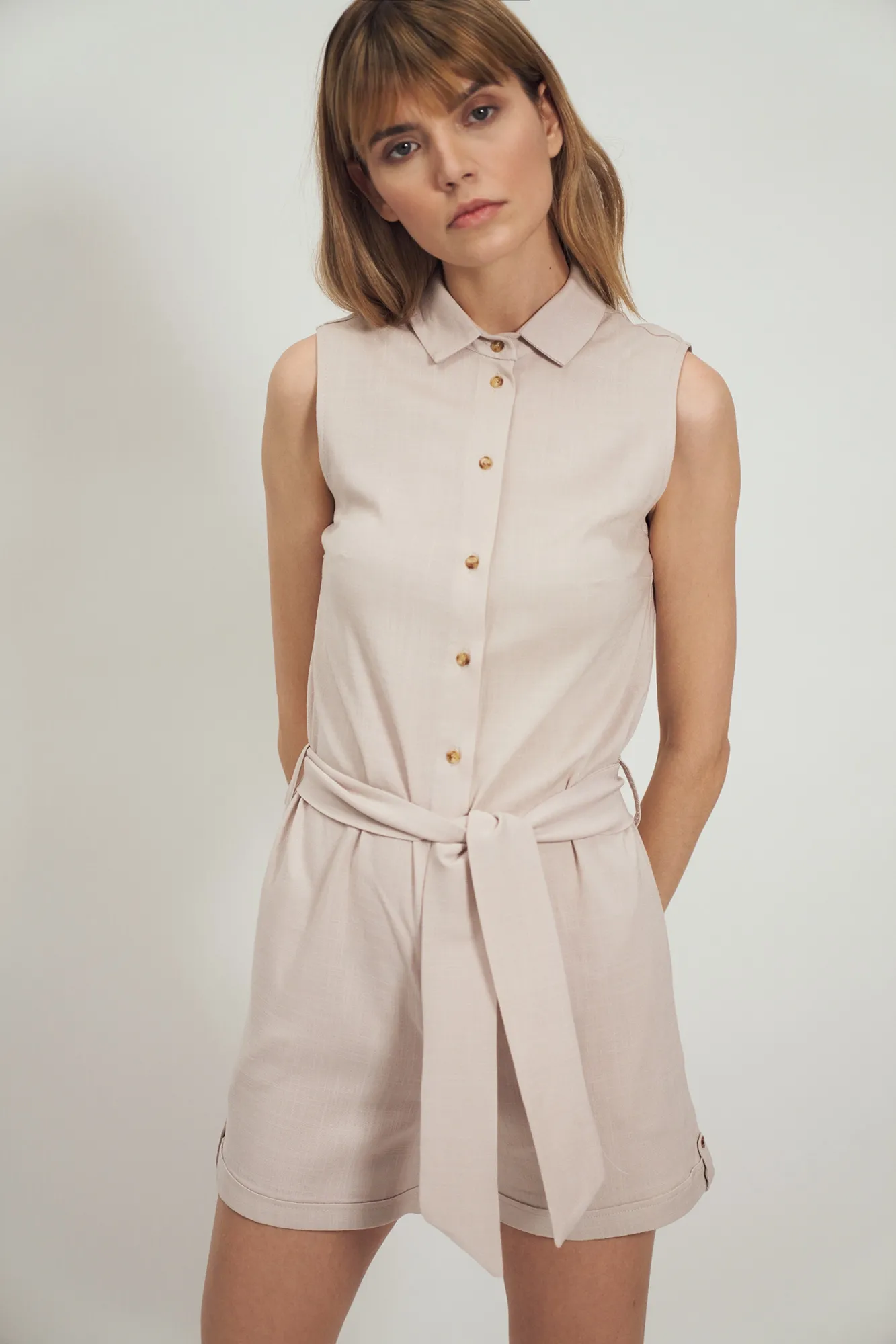 Letni Kombinezon bez Rękawów - Beżowy