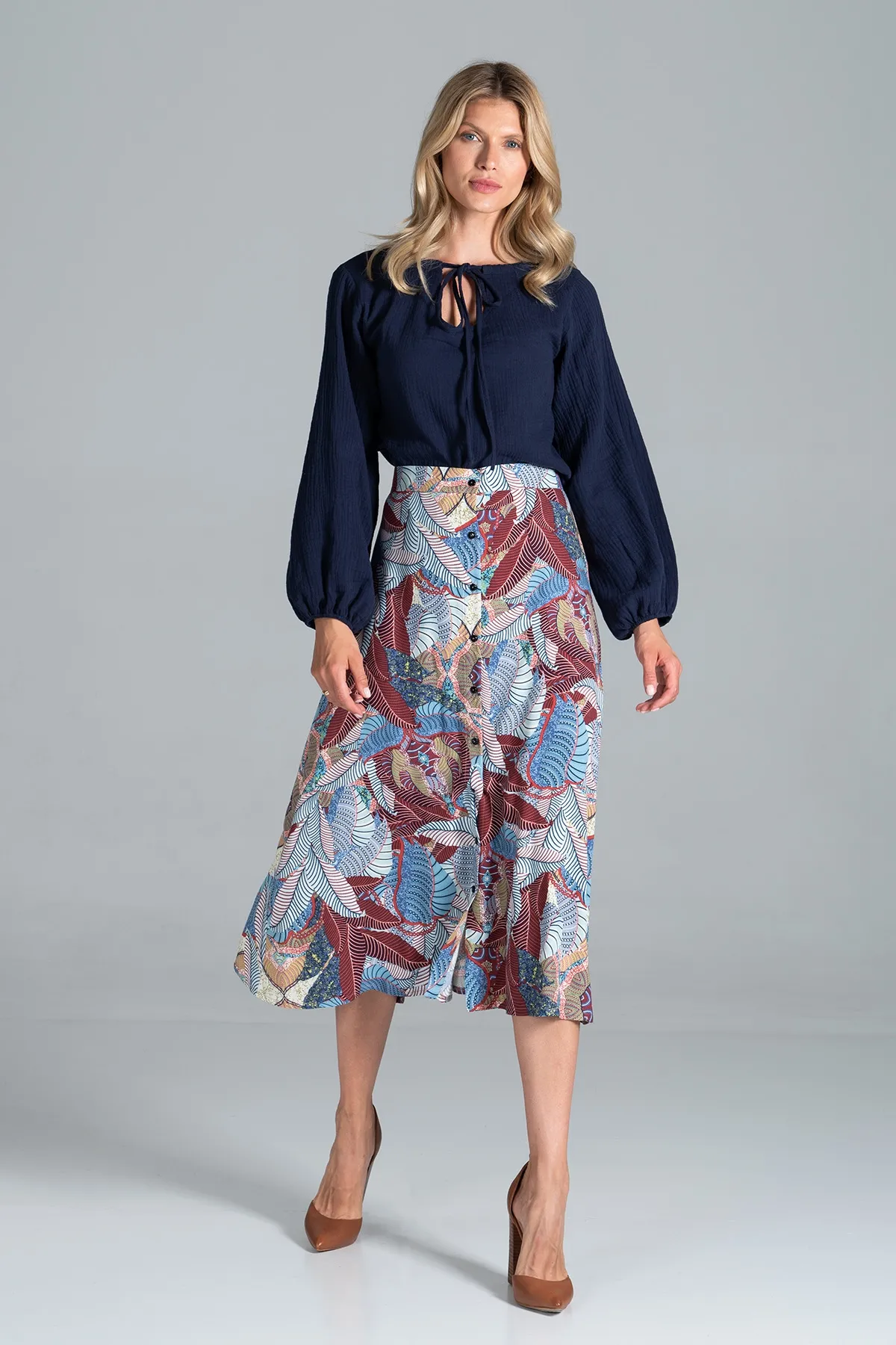 Trapezowa Spódnica z Florystycznym Wzorem  - Wzór 127