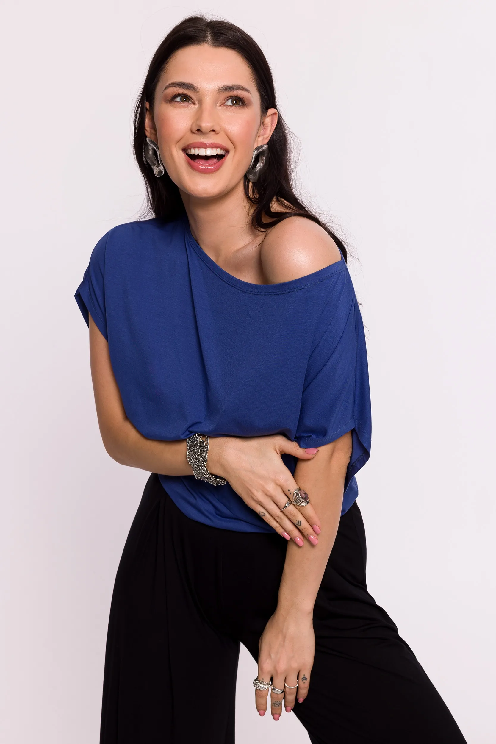 Niebieska Nietoperzowa Bluzka z Wizkozy