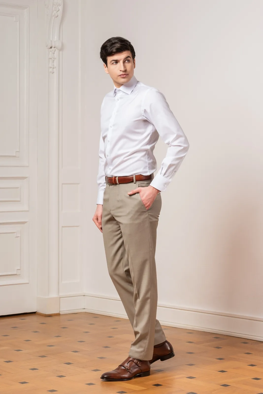 Klasyczne, spodnie garniturowe beżowe 44