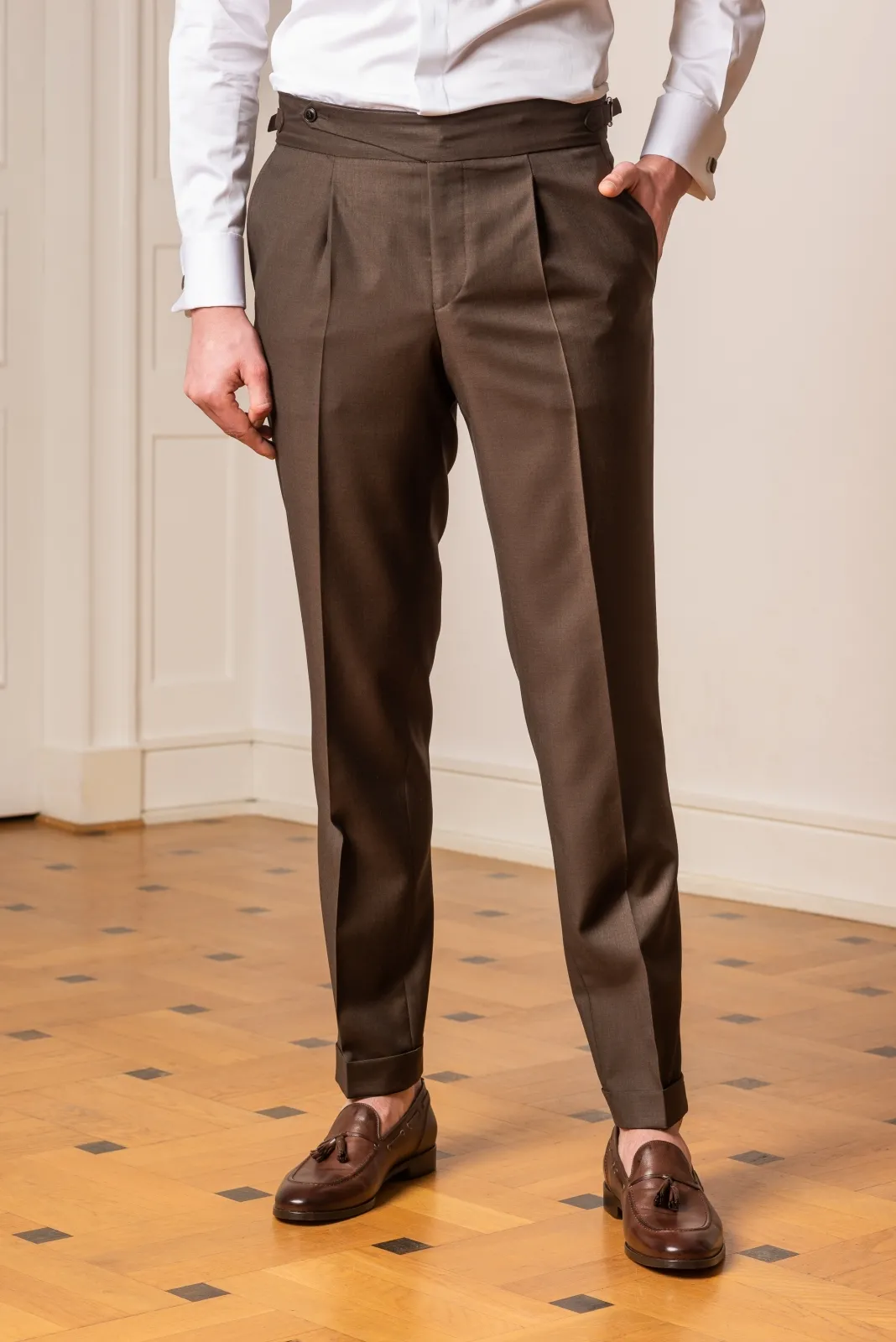 Brązowe spodnie Ghurka z wełny 58