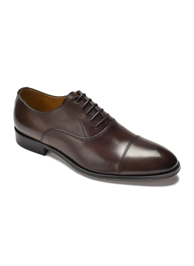 Eleganckie ciemne brązowe skórzane buty męskie typu Oxford 38,5