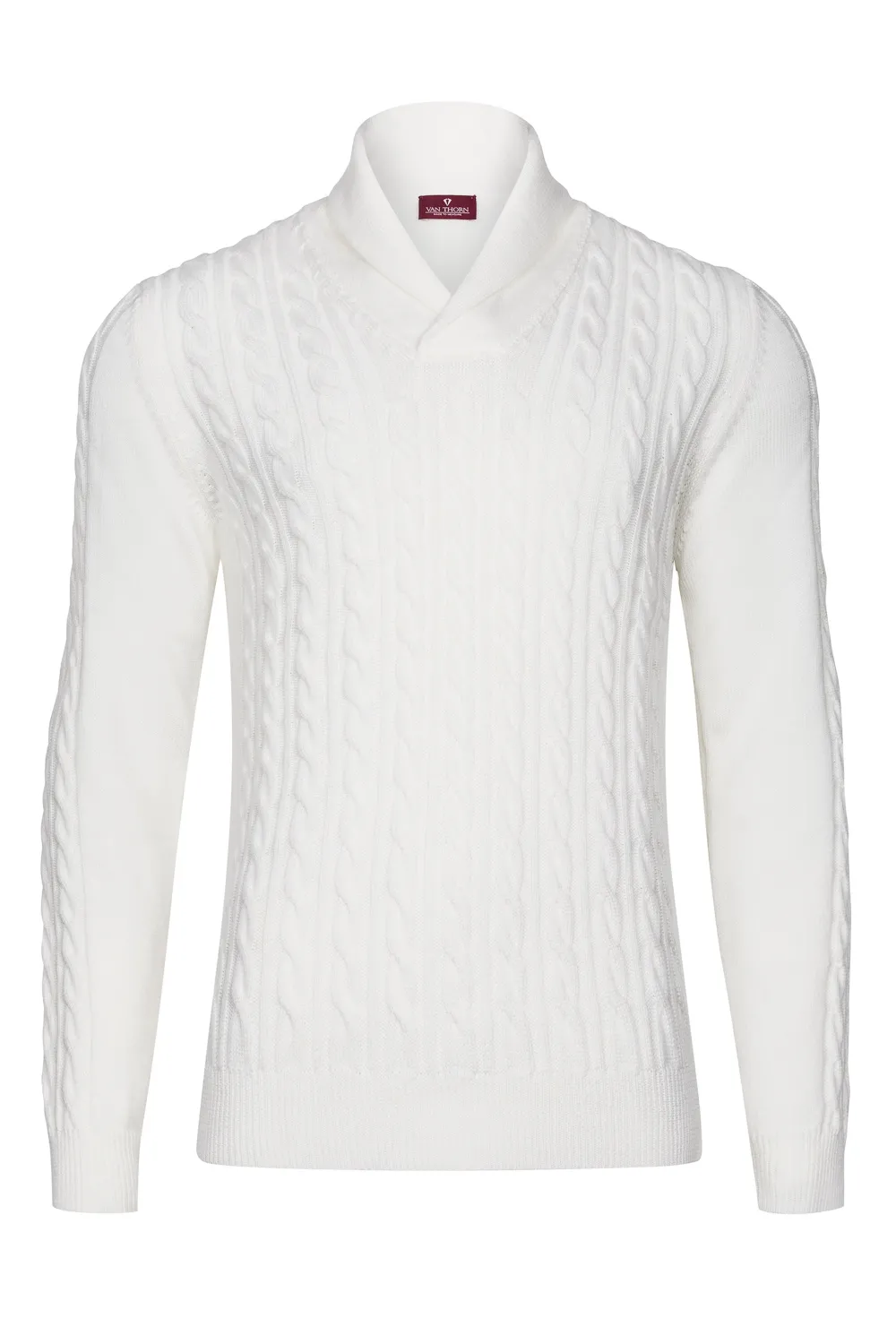 Męski sweter z wełny merynos w kolorze off white XS