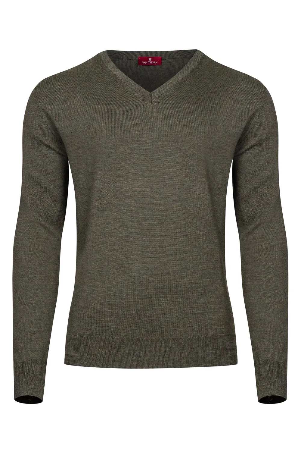 Oliwkowy sweter męski z wełny merino w serek  4XL