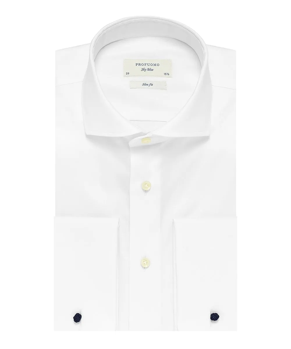 Elegancka biała koszula męska taliowana (SLIM FIT) z włoskim kołnierzykiem i mankietami na spinki 38