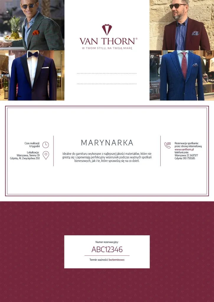 Karta podarunkowa na casualową marynarkę szytą na miarę VAN THORN z wełny E-voucher (PDF)