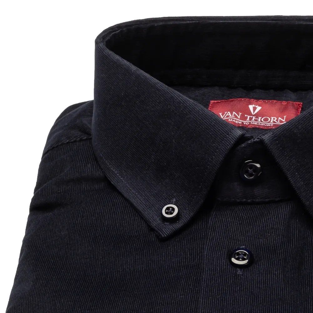 Granatowa sztruksowa koszula męska VAN THORN z małym kołnierzem button down szyta na zamówienie 49