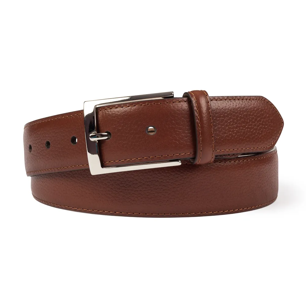 Brązowy pasek z naturalnej skóry groszkowej VAN THORN 105