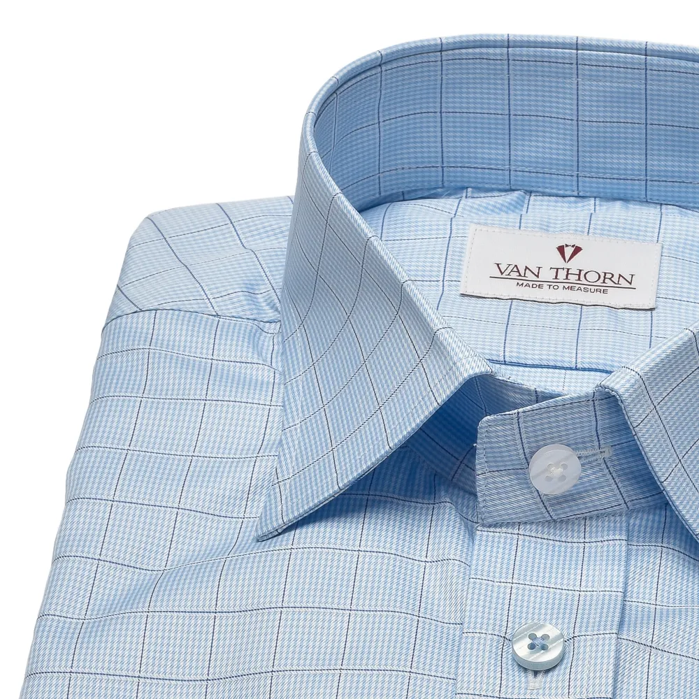 Niebieska koszula VAN THORN w kratę z kołnierzykiem półwłoskim  48