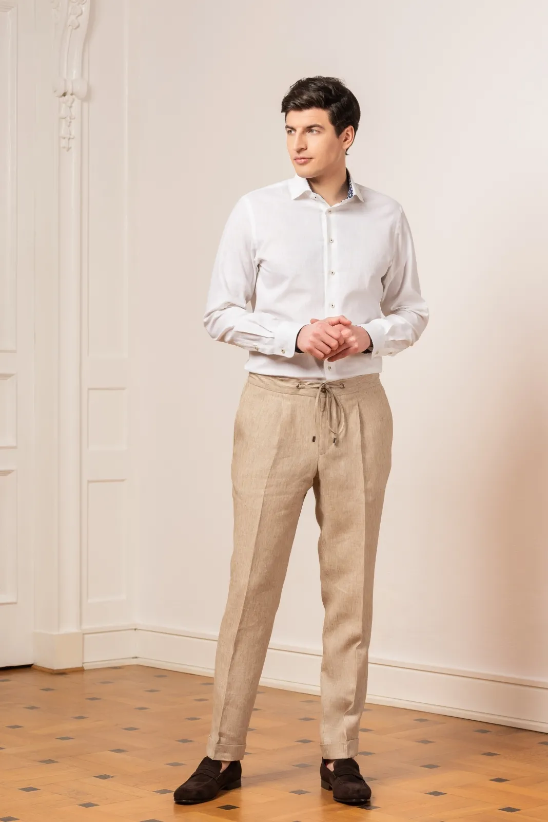 Spodnie lniane beżowe 54