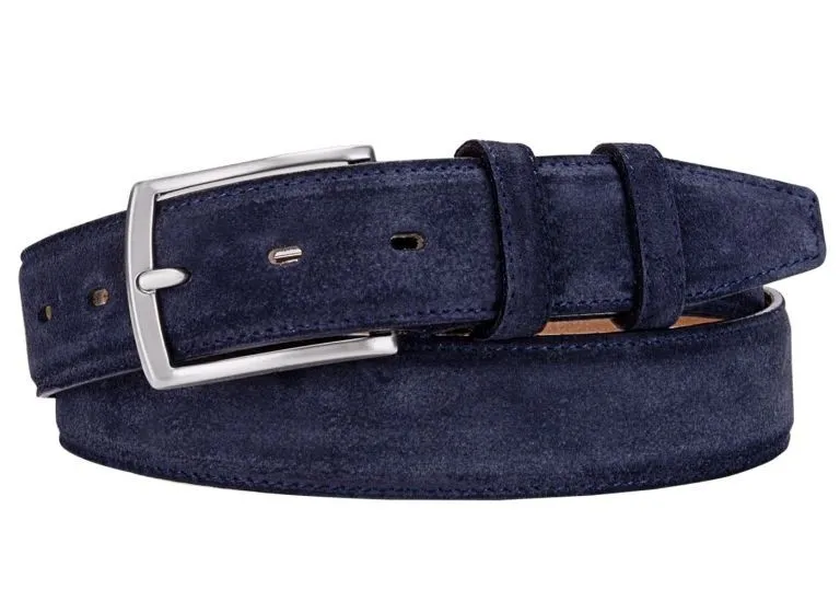 Skórzany pasek zamszowy męski granatowy 105