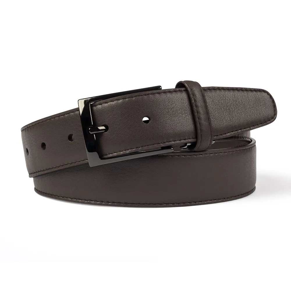 Ciemnobrązowy pasek do spodni ze skóry Nappa VAN THORN 115